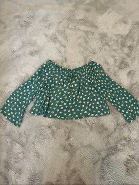 Billabong Teal Off-Shoulder Floral Blouse